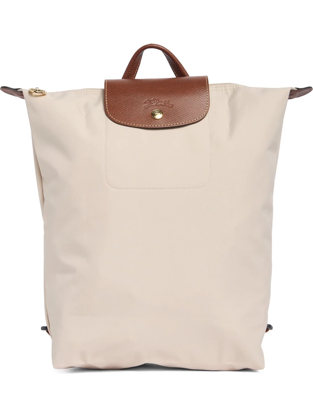 Longchamp Cream Backpack with Brown Leather Trim